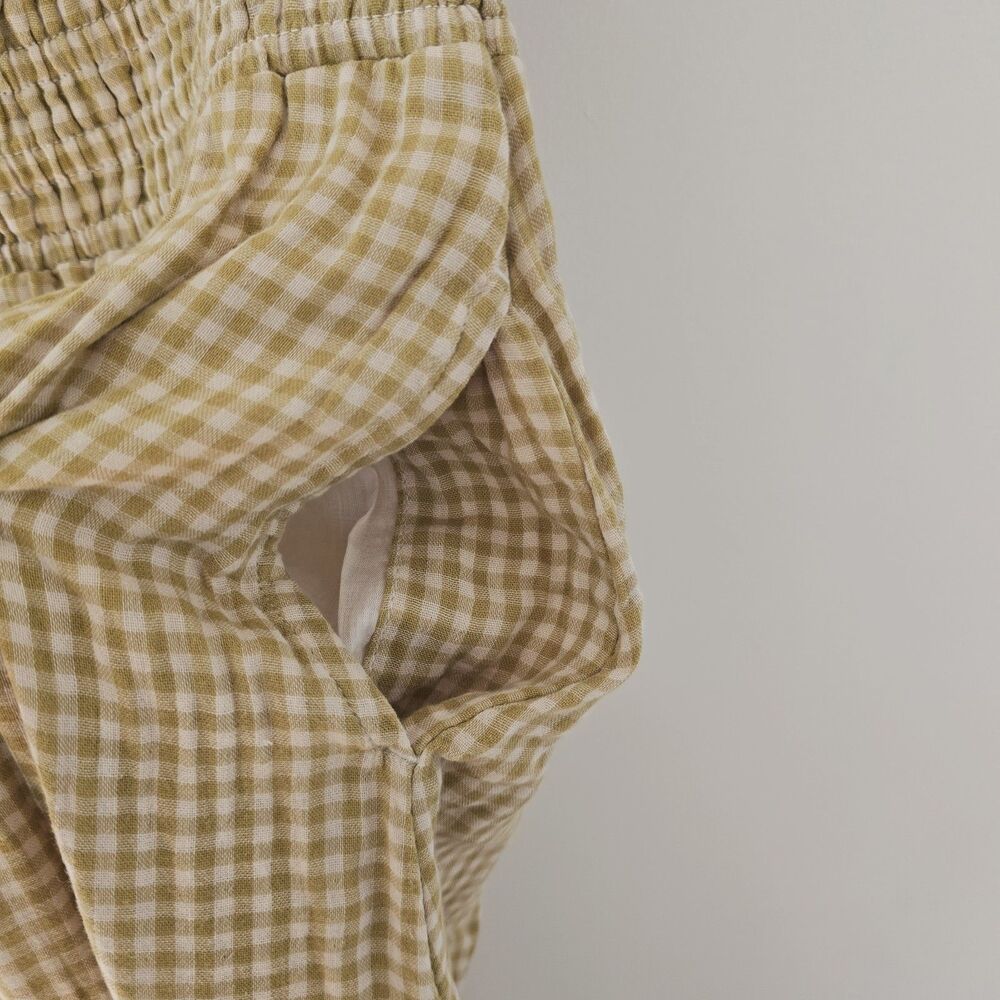 Pact Gingham Midi Dress Sz M Coastal Double Gauze Boho Olive Green Gold Cotton - Picture 6 of 12